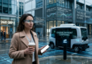 Person using digital wallet in a future of cashless payments city environment