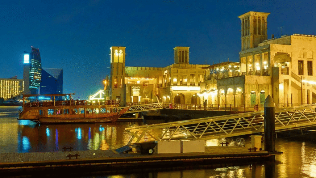 Panoramic view of Dubai’s most Instagrammable landmarks in 2026, including the Burj Khalifa, Museum of the Future, Palm Jumeirah, and Dubai Marina at sunset.