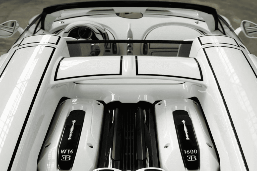 Bugatti W16 Mistral Blanc Éternel one-of-one hypercar with royal porcelain detailing