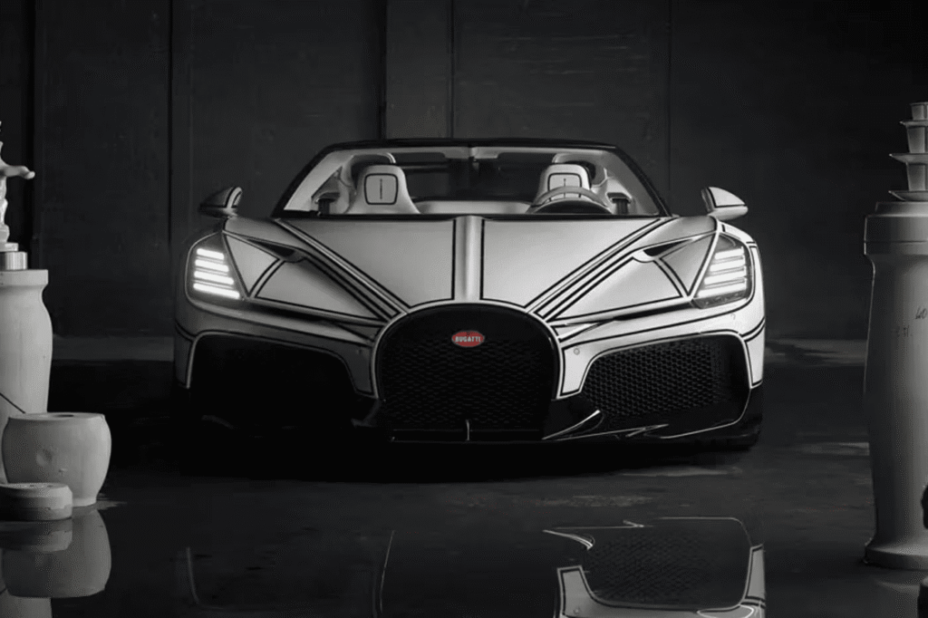 Bugatti W16 Mistral Blanc Éternel one-of-one hypercar with royal porcelain detailing