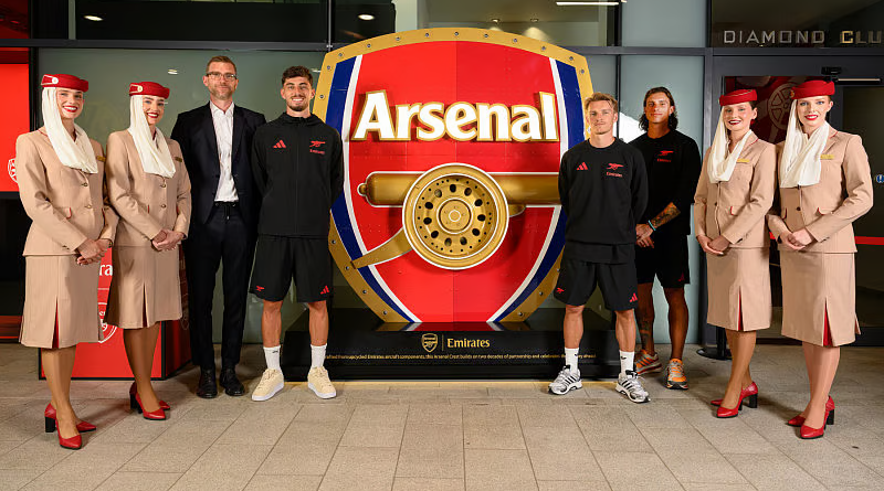 Aircrafted Arsenal Crest made from upcycled Emirates aircraft parts at Emirates Stadium